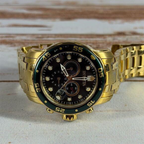Invicta Pro Diver Men’s Gold Chronograph Watch 48mm Quartz 200m Water Resistant - Picture 1 of 8